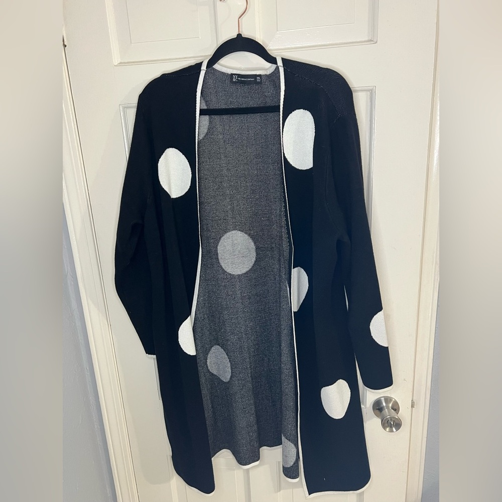 New York & Company Black and White Polka Dot Cardigan